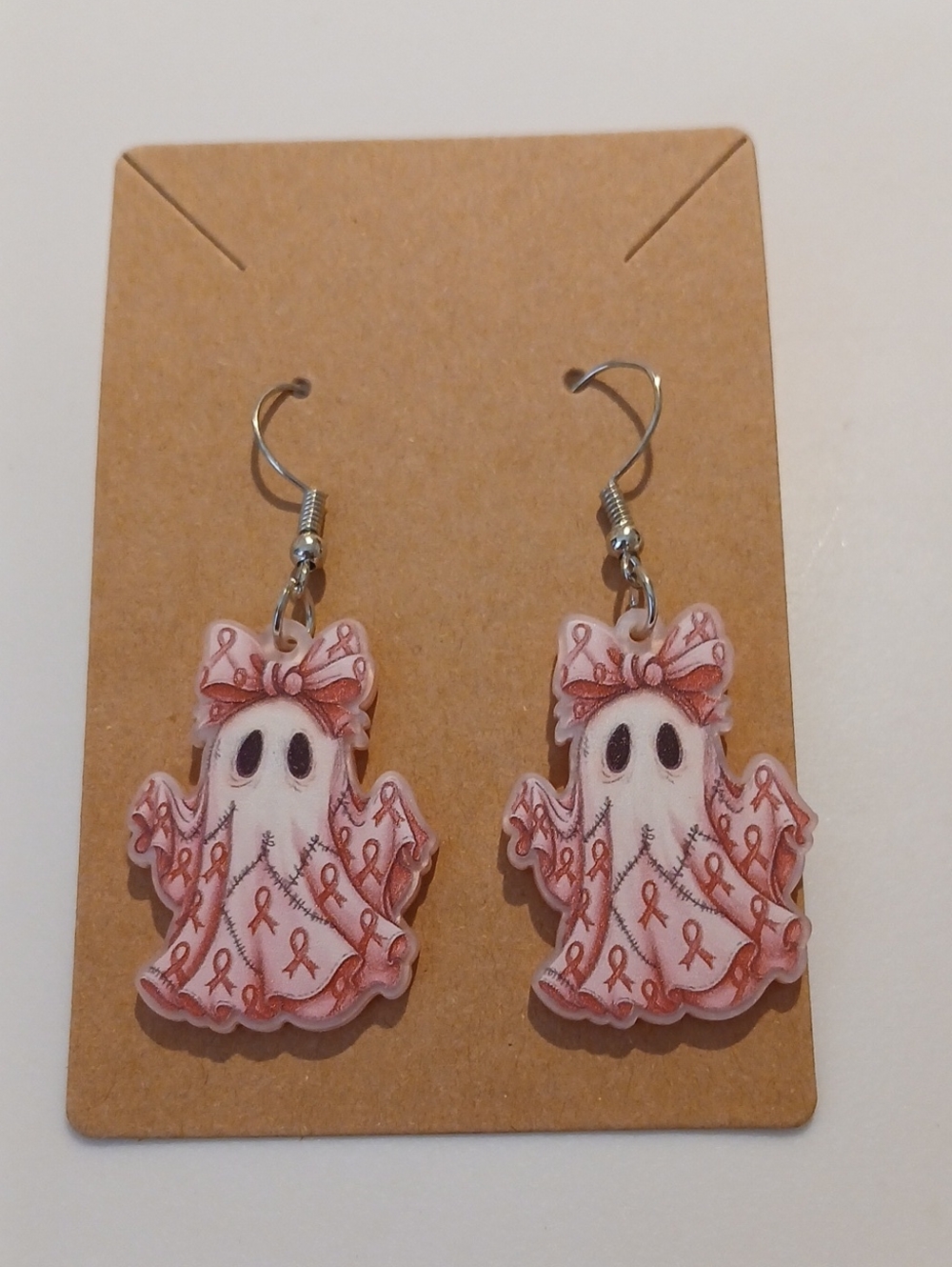 Fashion Jewelry Pink Ribbon Ghost Dangle Earrings